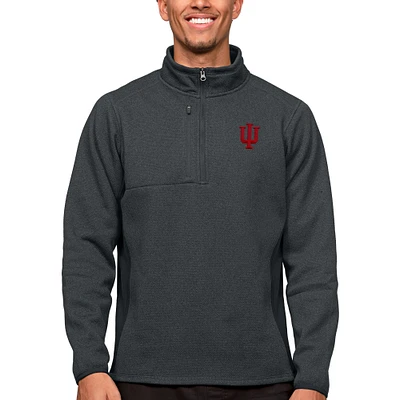 Men's Antigua Heather Charcoal Indiana Hoosiers Course Quarter-Zip Pullover Top