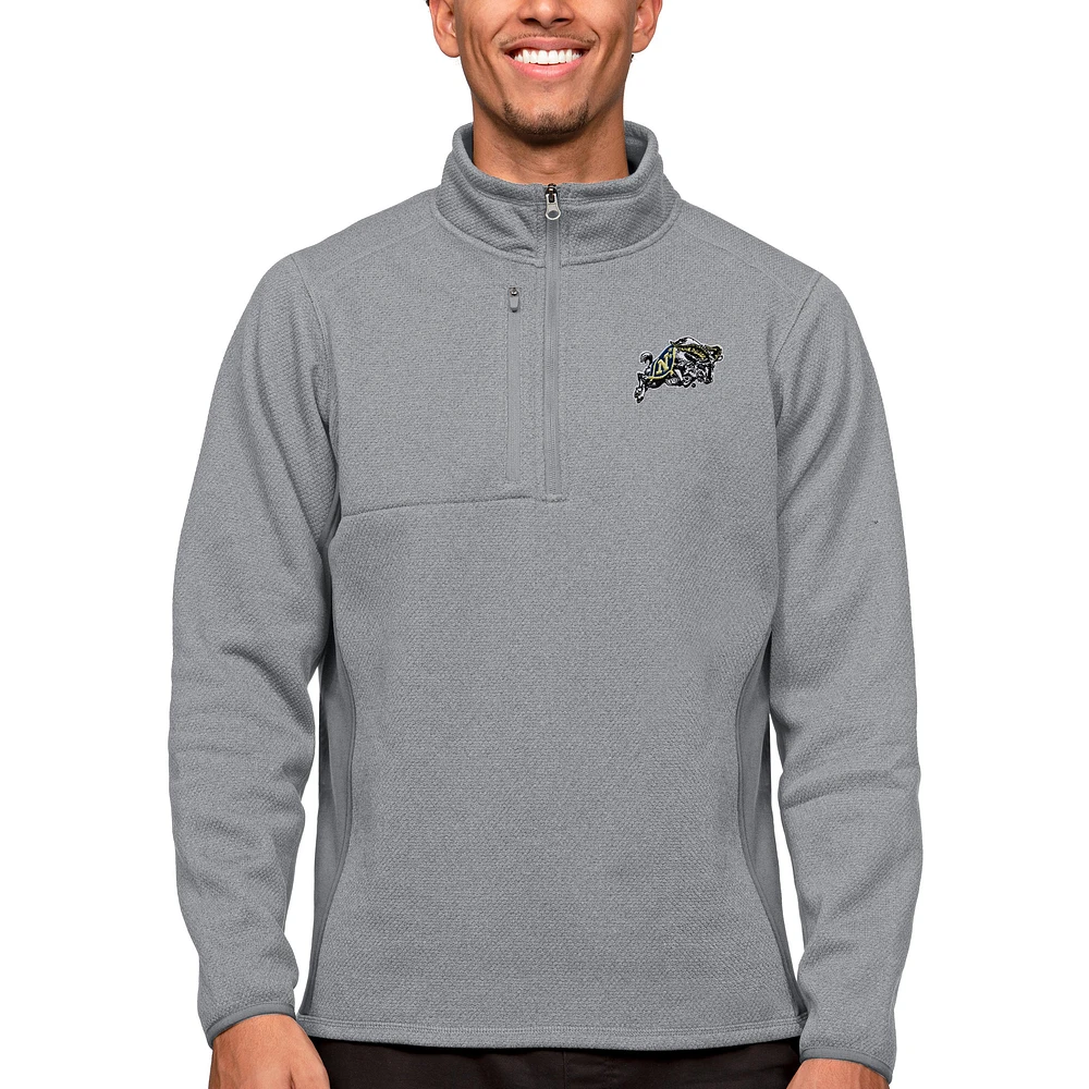 Men's Antigua Heather Navy Midshipmen Course Quarter-Zip Pullover Top