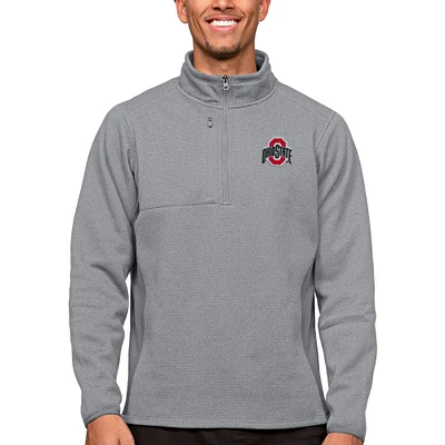 Men's Antigua Heather Ohio State Buckeyes Course Quarter-Zip Pullover Top