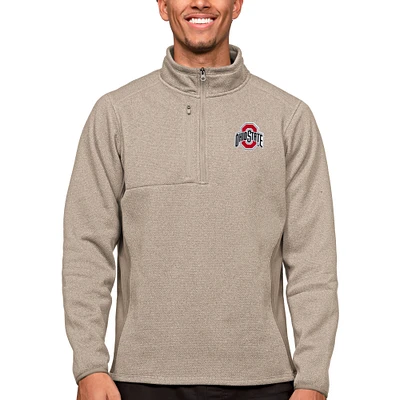 Men's Antigua Oatmeal Ohio State Buckeyes Course Quarter-Zip Pullover Top