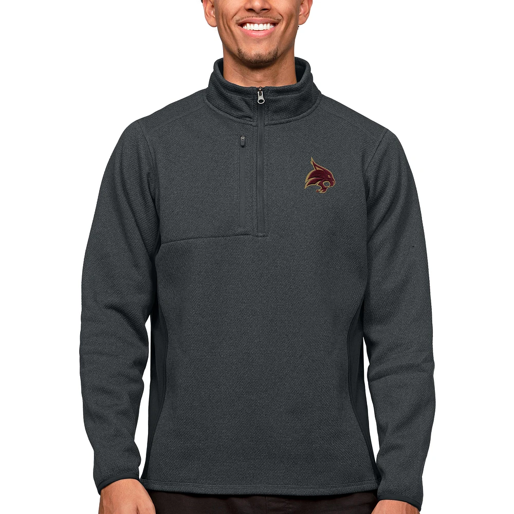 Men's Antigua Heather Charcoal Texas State Bobcats Course Quarter-Zip Pullover Top