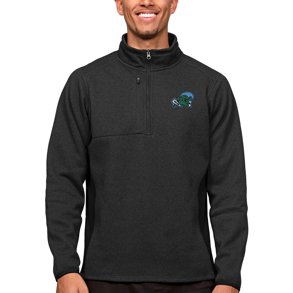 Men's Antigua Heather Black Tulane Green Wave Course Quarter-Zip Pullover Top