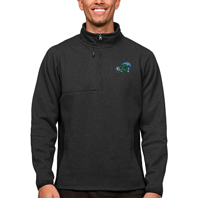 Men's Antigua Heather Black Tulane Green Wave Course Quarter-Zip Pullover Top