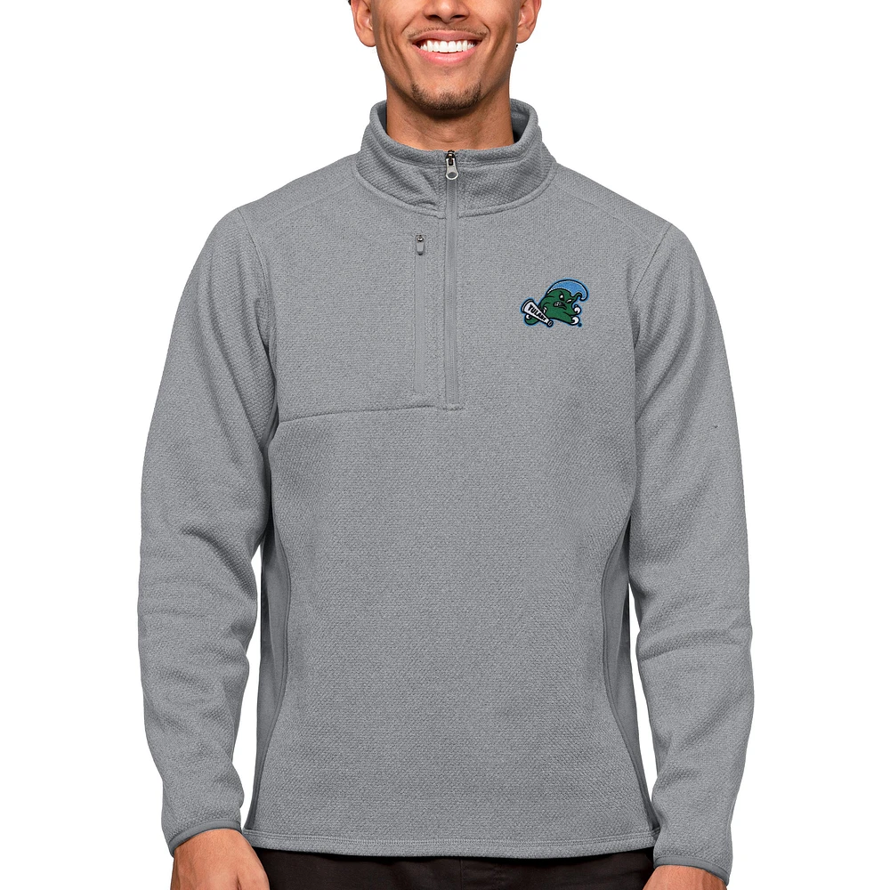 Men's Antigua Heather Tulane Green Wave Course Quarter-Zip Pullover Top