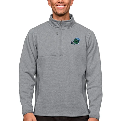 Men's Antigua Heather Tulane Green Wave Course Quarter-Zip Pullover Top