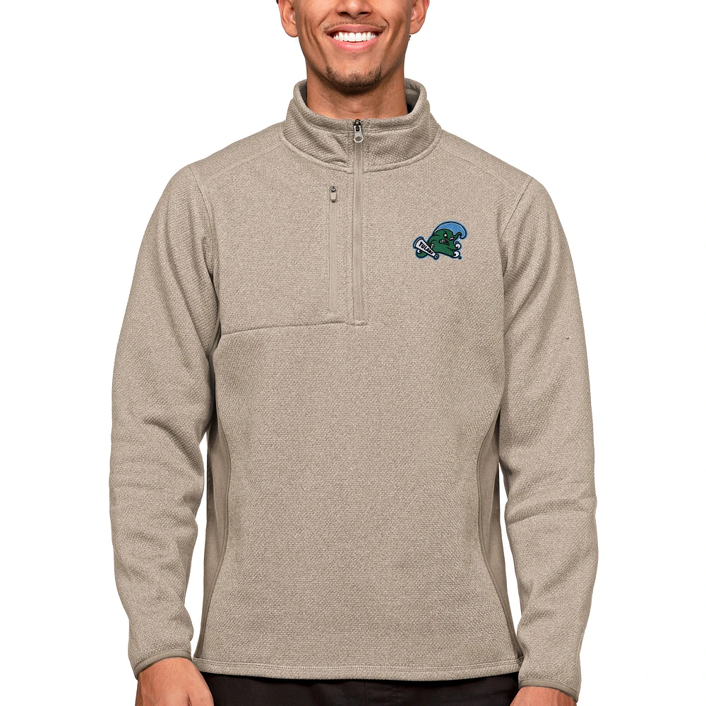 Men's Antigua Oatmeal Tulane Green Wave Course Quarter-Zip Pullover Top
