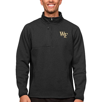 Men's Antigua Heather Black Wake Forest Demon Deacons Course Quarter-Zip Pullover Top