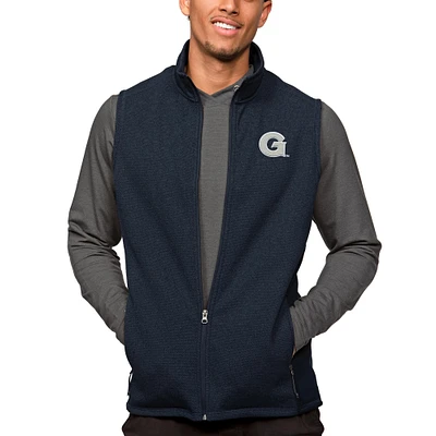 Men's Antigua Heather Navy Georgetown Hoyas Course Full-Zip Vest