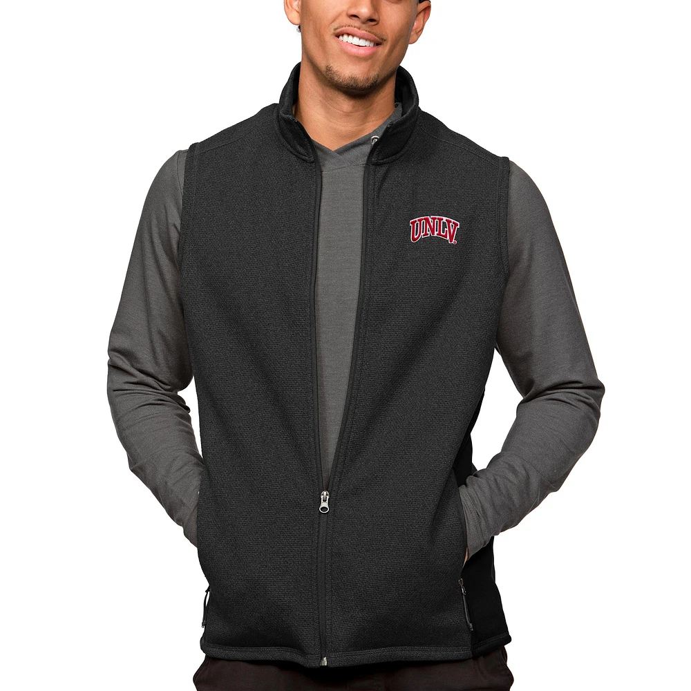 Men's Antigua Heather Black UNLV Rebels Course Full-Zip Vest