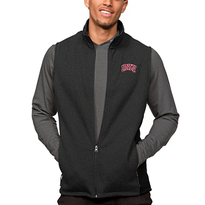 Men's Antigua Heather Black UNLV Rebels Course Full-Zip Vest