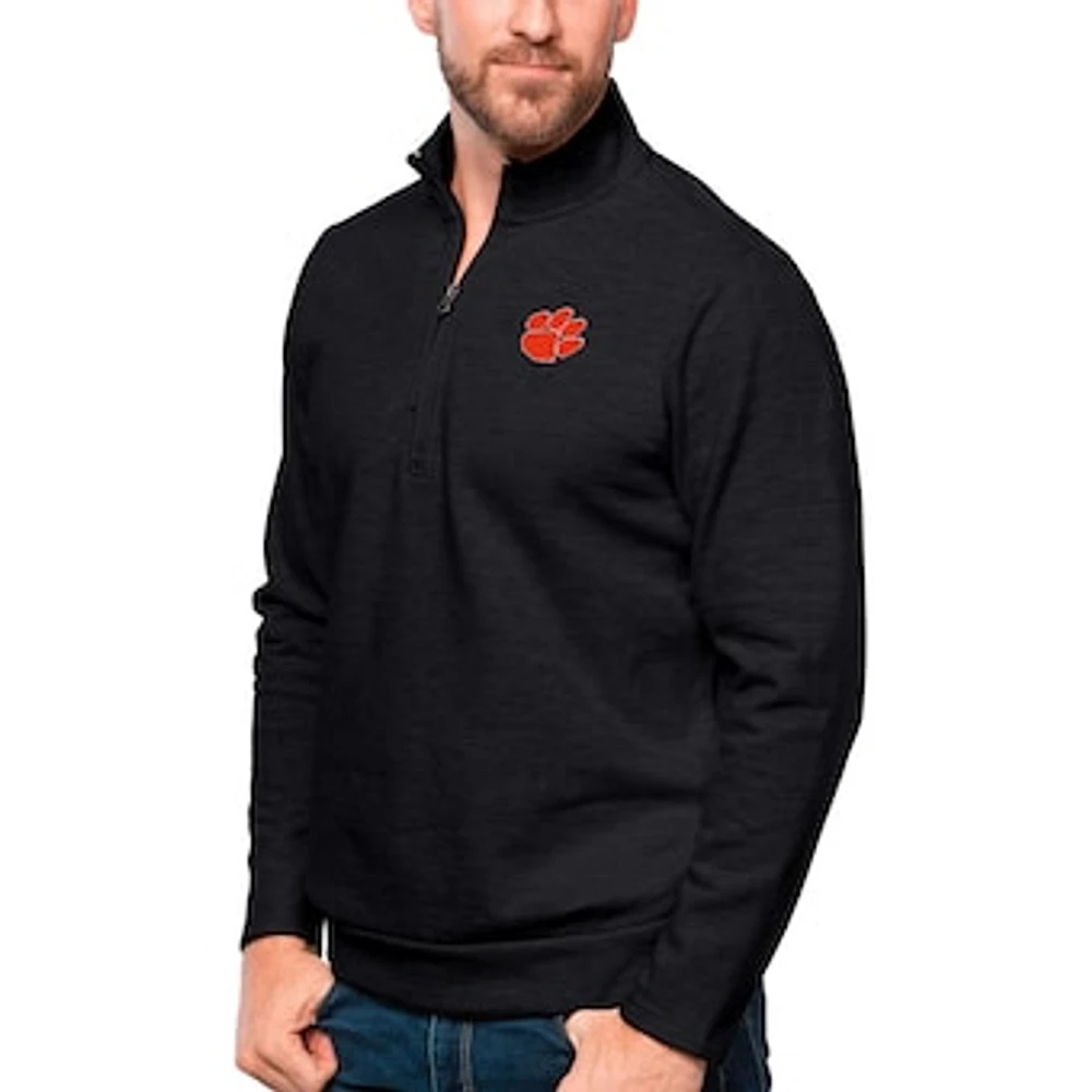 Men's Antigua Heather Black Clemson Tigers Gambit Quarter-Zip Pullover Top