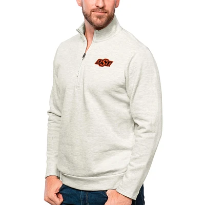 Men's Antigua Oatmeal Oklahoma State Cowboys Gambit Quarter-Zip Pullover Top