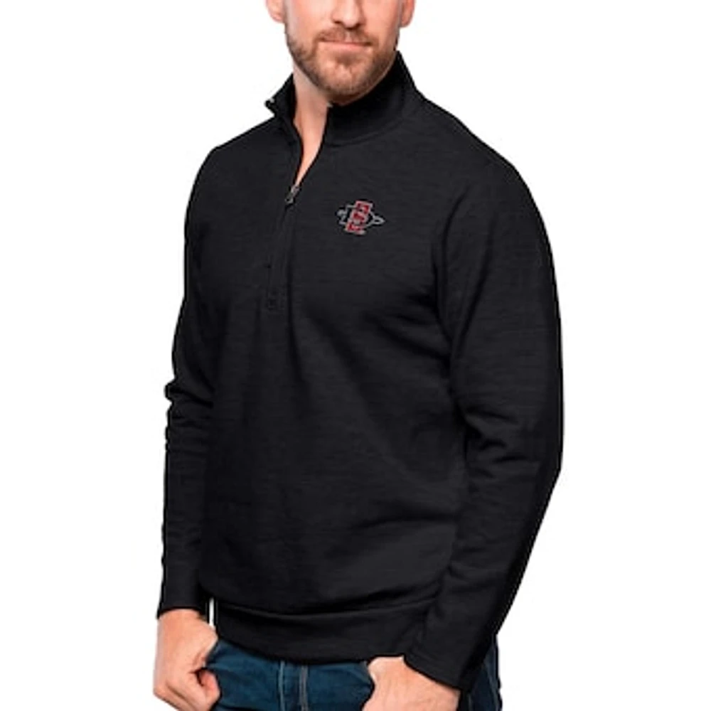 Men's Antigua Heather Black San Diego State Aztecs Gambit Quarter-Zip Pullover Top