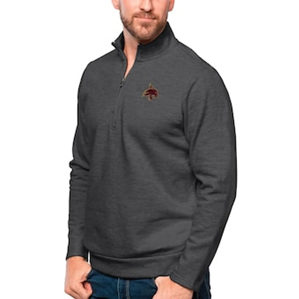 Men's Antigua Heather Charcoal Texas State Bobcats Gambit Quarter-Zip Pullover Top