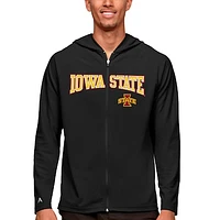 Men's Antigua Black Iowa State Cyclones Wordmark Legacy Full-Zip Hoodie