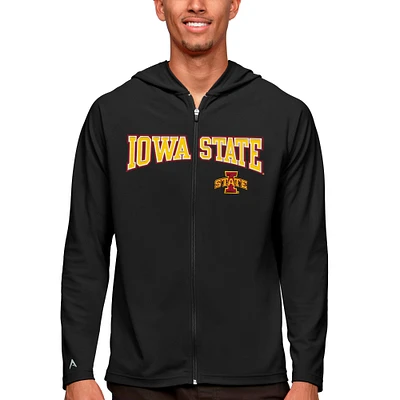 Men's Antigua Black Iowa State Cyclones Wordmark Legacy Full-Zip Hoodie