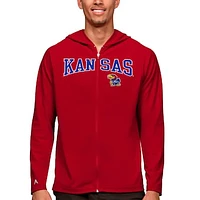 Men's Antigua Red Kansas Jayhawks Wordmark Legacy Full-Zip Hoodie