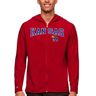 Men's Antigua Red Kansas Jayhawks Wordmark Legacy Full-Zip Hoodie