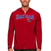 Men's Antigua Red Kansas Jayhawks Wordmark Legacy Full-Zip Hoodie