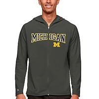 Men's Antigua Charcoal Michigan Wolverines Wordmark Legacy Full-Zip Hoodie