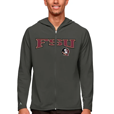 Men's Antigua Charcoal Florida State Seminoles Wordmark Legacy Full-Zip Hoodie