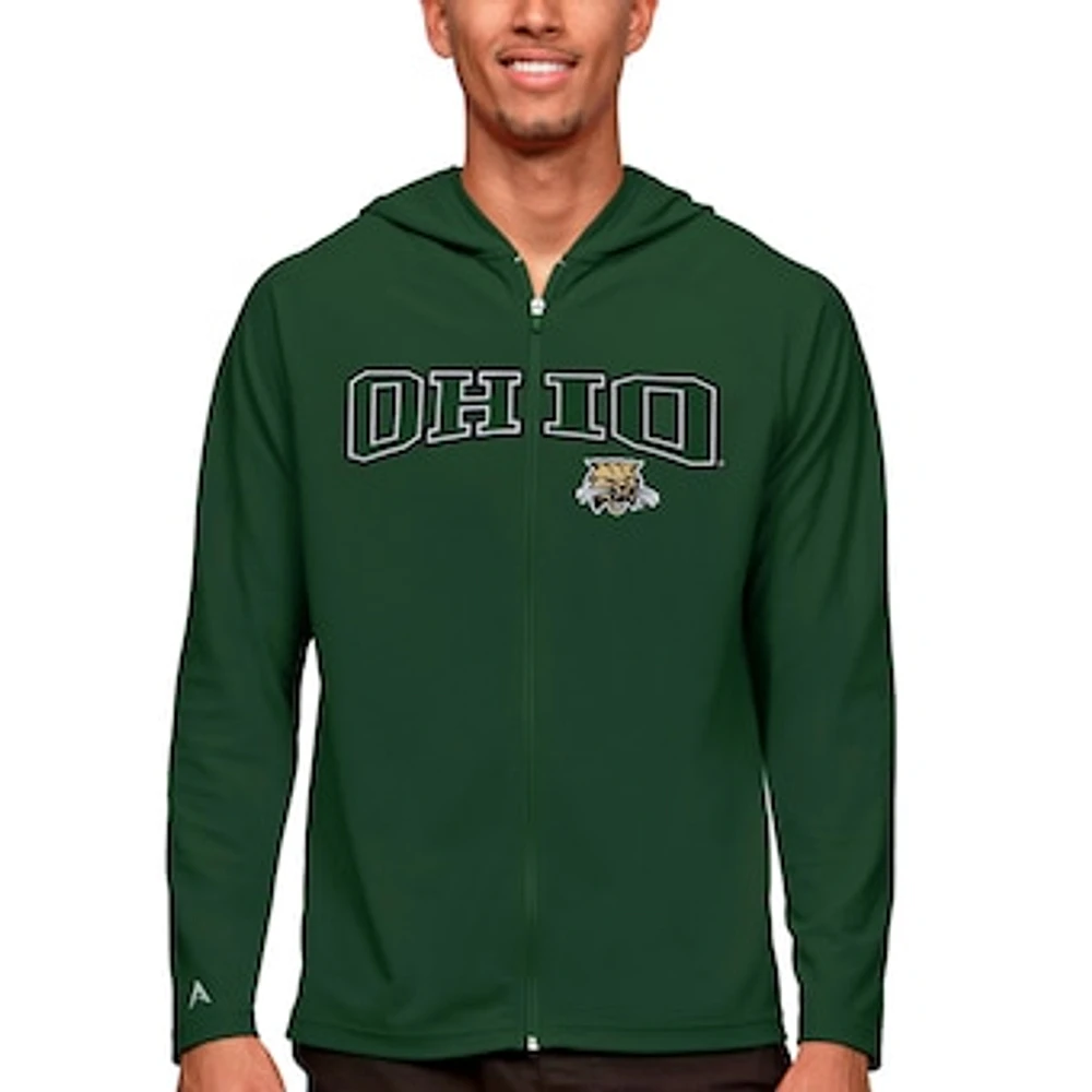 Men's Antigua Green Ohio Bobcats Wordmark Legacy Full-Zip Hoodie