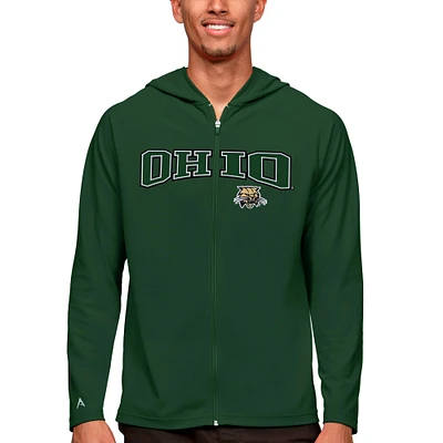 Men's Antigua Green Ohio Bobcats Wordmark Legacy Full-Zip Hoodie