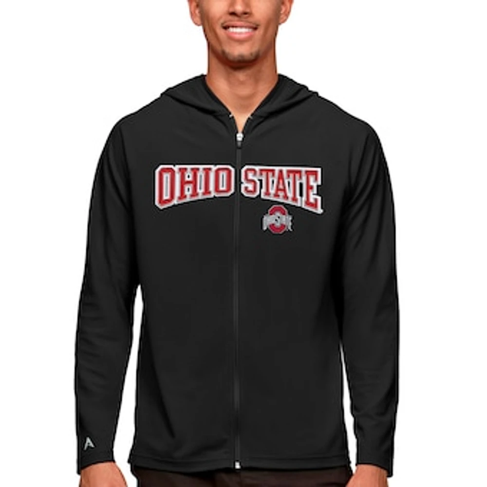 Men's Antigua Black Ohio State Buckeyes Wordmark Legacy Full-Zip Hoodie