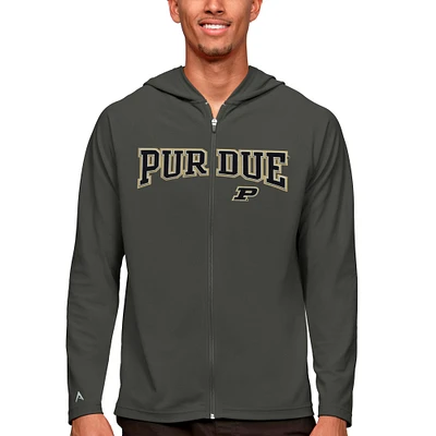 Men's Antigua Charcoal Purdue Boilermakers Wordmark Legacy Full-Zip Hoodie