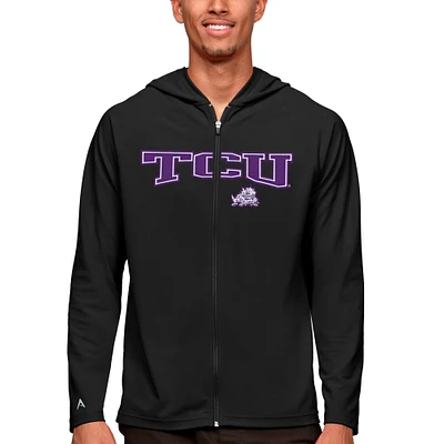 Men's Antigua Black TCU Horned Frogs Wordmark Legacy Full-Zip Hoodie