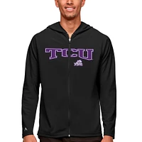 Men's Antigua Black TCU Horned Frogs Wordmark Legacy Full-Zip Hoodie