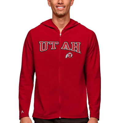 Men's Antigua Red Utah Utes Wordmark Legacy Full-Zip Hoodie