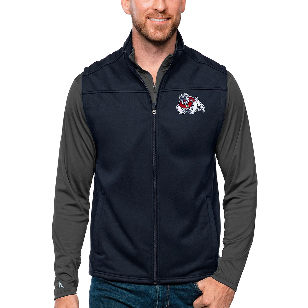 Men's Antigua Navy Fresno State Bulldogs Links Full-Zip Golf Vest