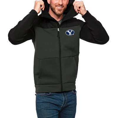 Men's Antigua Black/Charcoal BYU Cougars Protect Full-Zip Hoodie