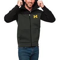 Men's Antigua Black/Charcoal Michigan Wolverines Protect Full-Zip Hoodie
