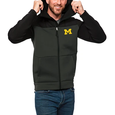 Men's Antigua Black/Charcoal Michigan Wolverines Protect Full-Zip Hoodie