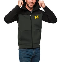 Men's Antigua Black/Charcoal Michigan Wolverines Protect Full-Zip Hoodie