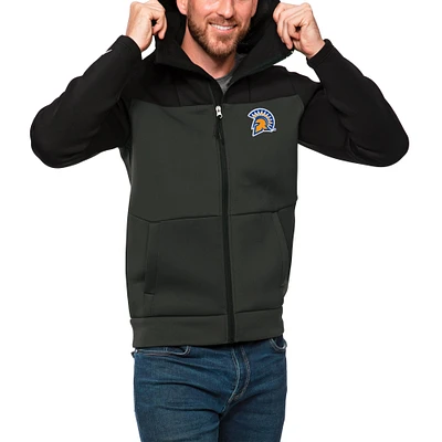 Men's Antigua Black/Charcoal San Jose State Spartans Protect Full-Zip Hoodie