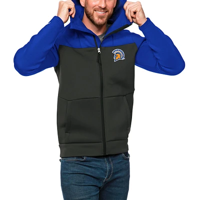 Men's Antigua Royal/Charcoal San Jose State Spartans Protect Full-Zip Hoodie