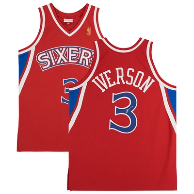 Allen Iverson Red Philadelphia 76ers Autographed - Mitchell & Ness Authentic Jersey