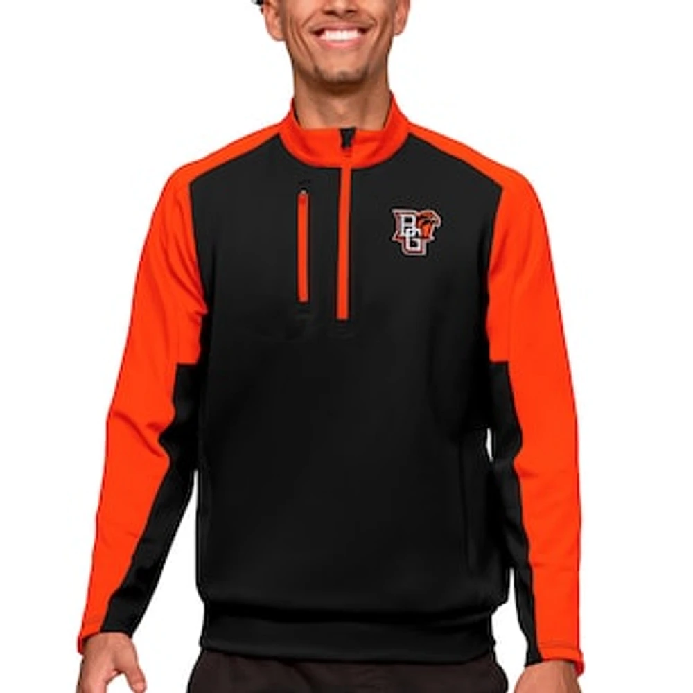 Men's Antigua Black/Orange Bowling Green St. Falcons Team Quarter-Zip Pullover Top