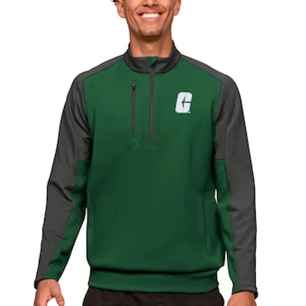 Men's Antigua Green/Charcoal Charlotte 49ers Team Quarter-Zip Pullover Top