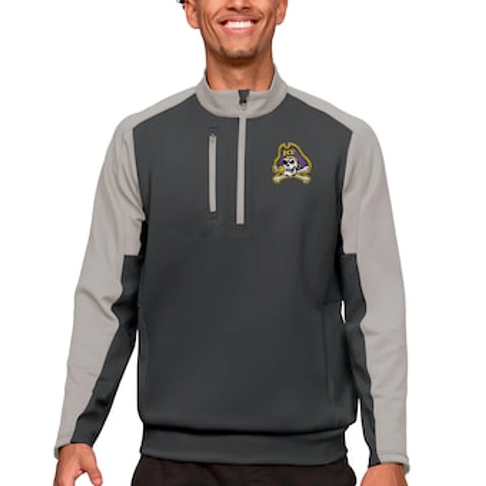 Men's Antigua Charcoal/Silver ECU Pirates Team Quarter-Zip Pullover Top