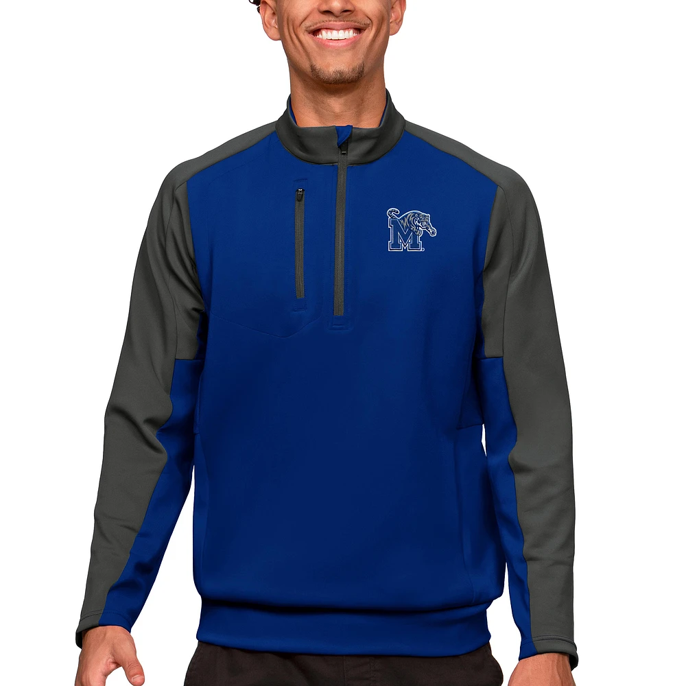 Men's Antigua Royal/Charcoal Memphis Tigers Team Quarter-Zip Pullover Top