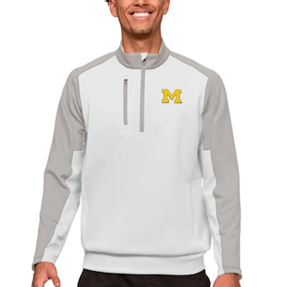 Men's Antigua White/Silver Michigan Wolverines Team Quarter-Zip Pullover Top