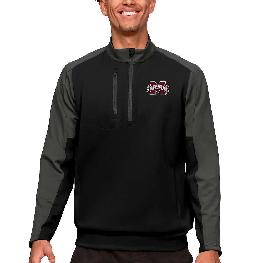 Men's Antigua Black/Charcoal Mississippi State Bulldogs Team Quarter-Zip Pullover Top