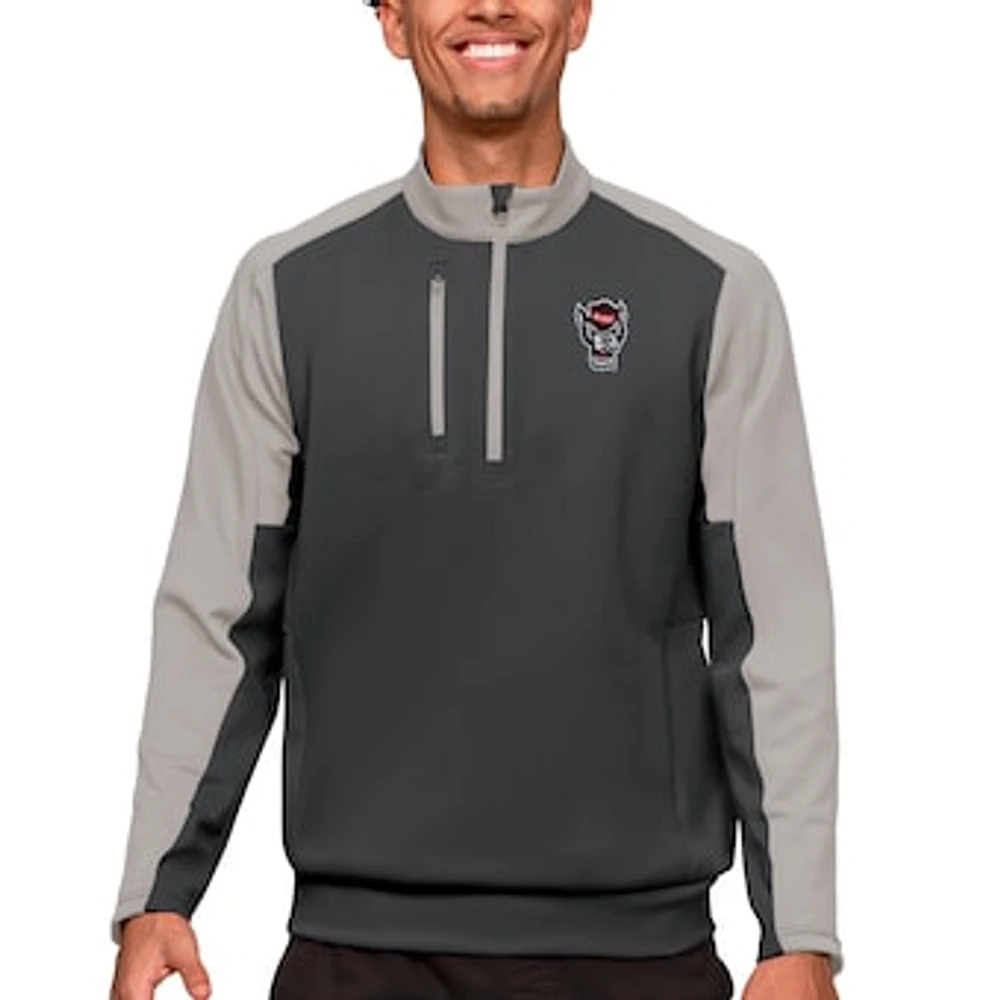 Men's Antigua Charcoal/Silver NC State Wolfpack Team Quarter-Zip Pullover Top