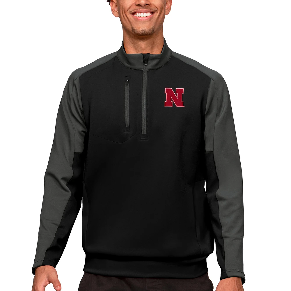 Men's Antigua Black/Charcoal Nebraska Huskers Team Quarter-Zip Pullover Top