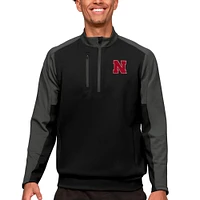 Men's Antigua Black/Charcoal Nebraska Huskers Team Quarter-Zip Pullover Top