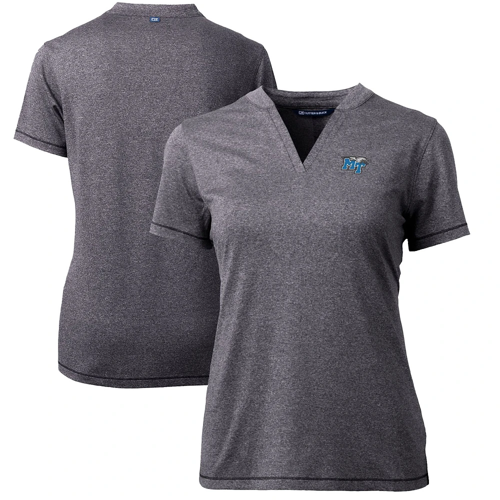 Women's Cutter & Buck Heather Charcoal MTSU Blue Raiders Forge Blade V-Neck Top
